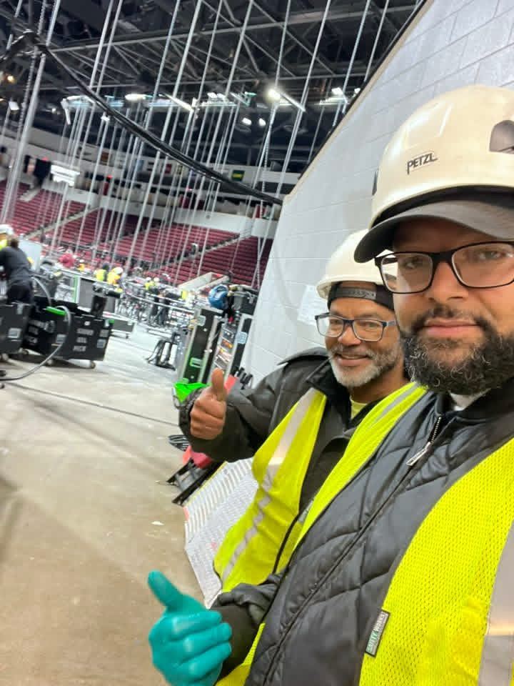 Crew inside arena venue